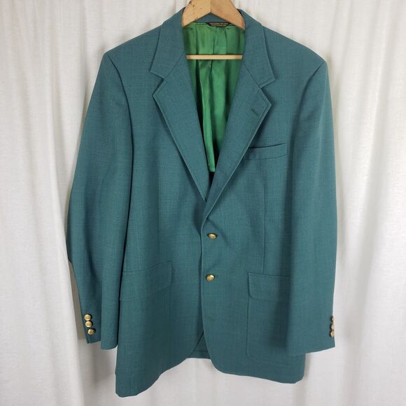 Vtg Palm Beach Turquoise Teal Woven Sport Coat Blazer Jacket Mens 44 Mid Century - Picture 1 of 8